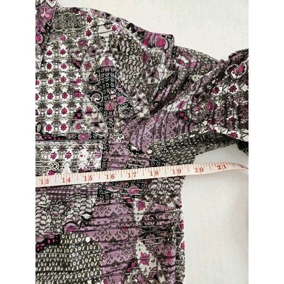 Cathy Daniels Roll Tab Blouse Silvertone Buttons Medallion Pattern Size S - Picture 9 of 9